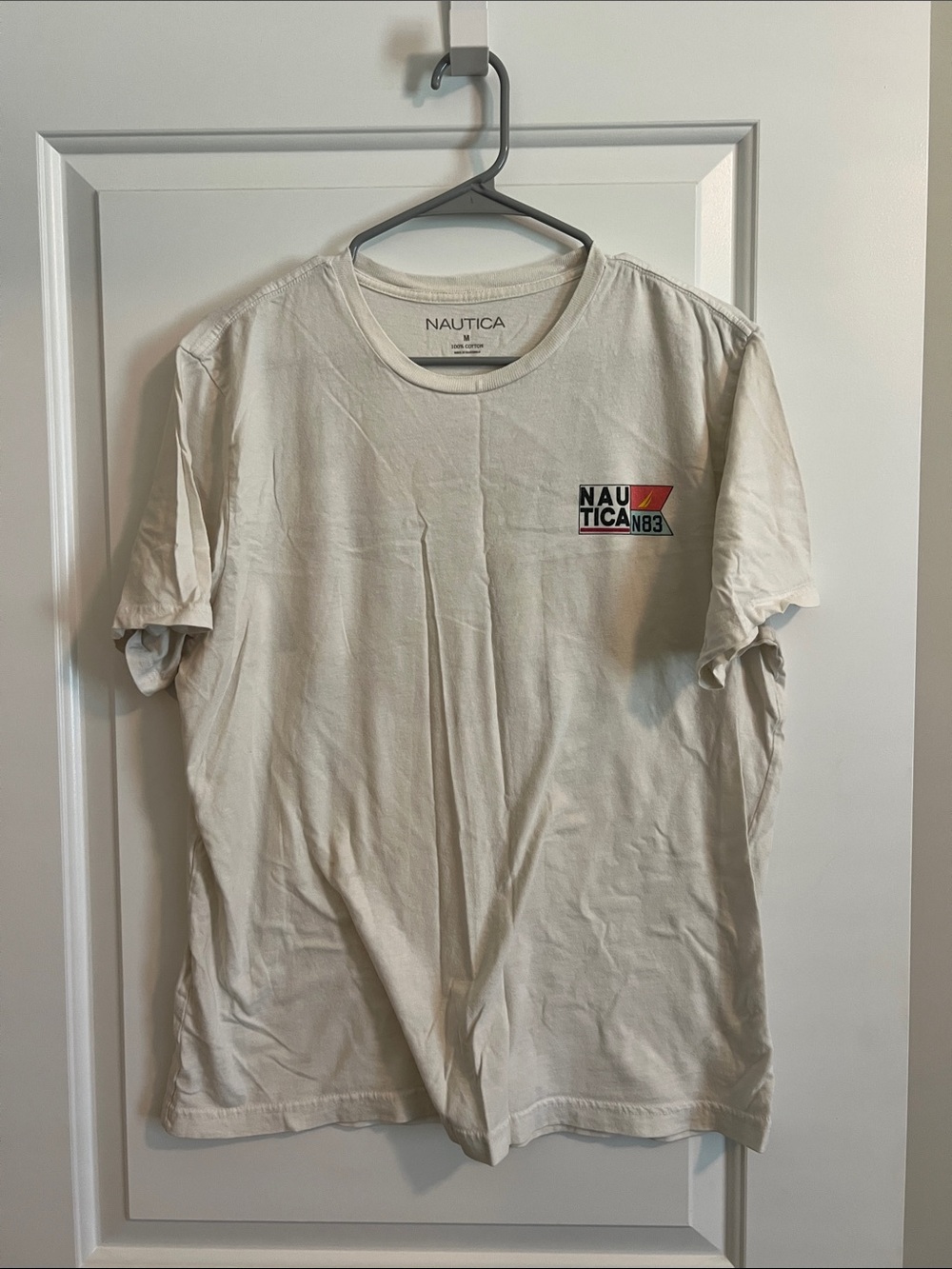 Nautica Cream Short Sleeve Logo Tee with Red & Black Accent